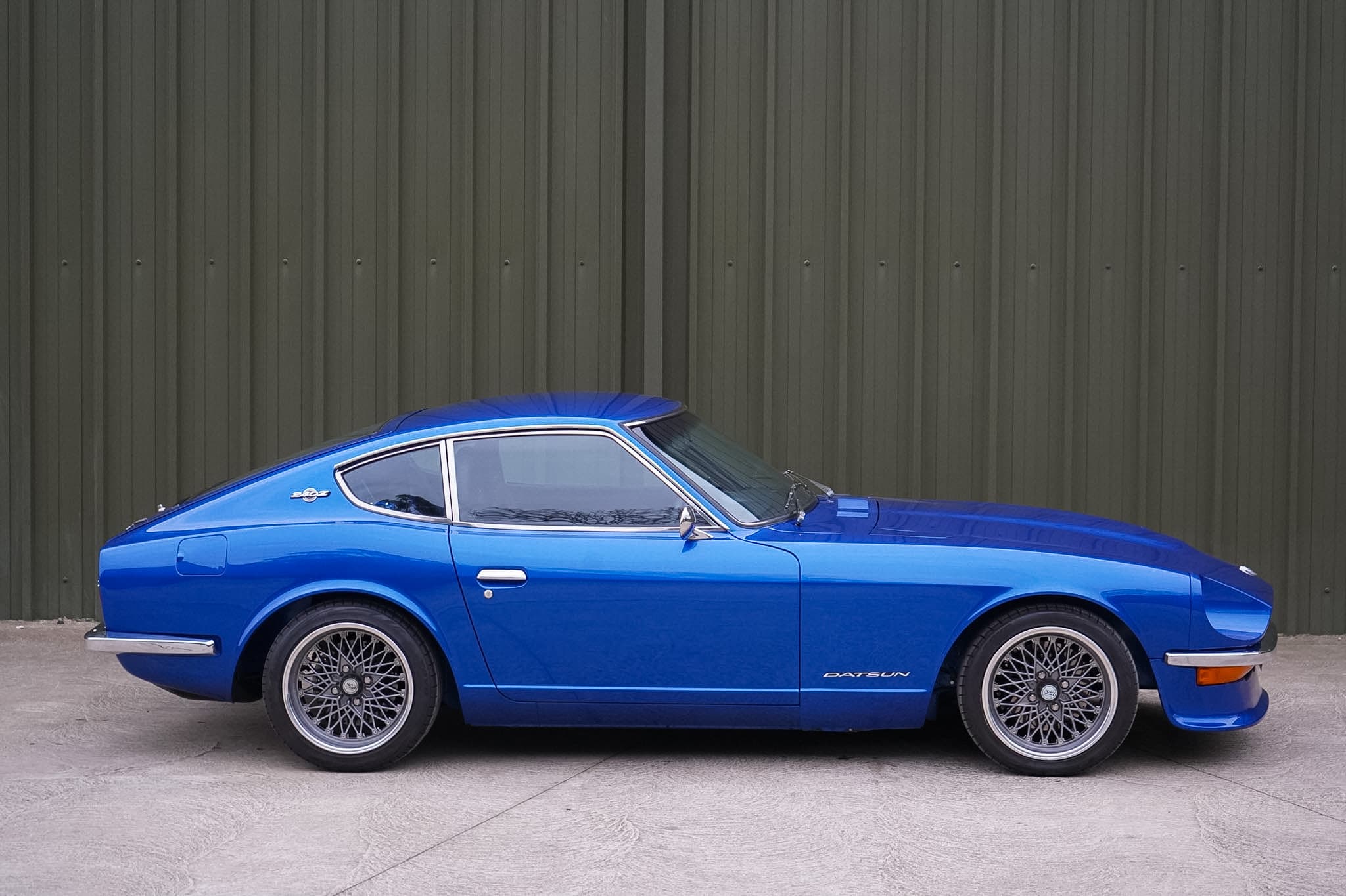 Blue Datsun 240Z Restomod full side profile.
