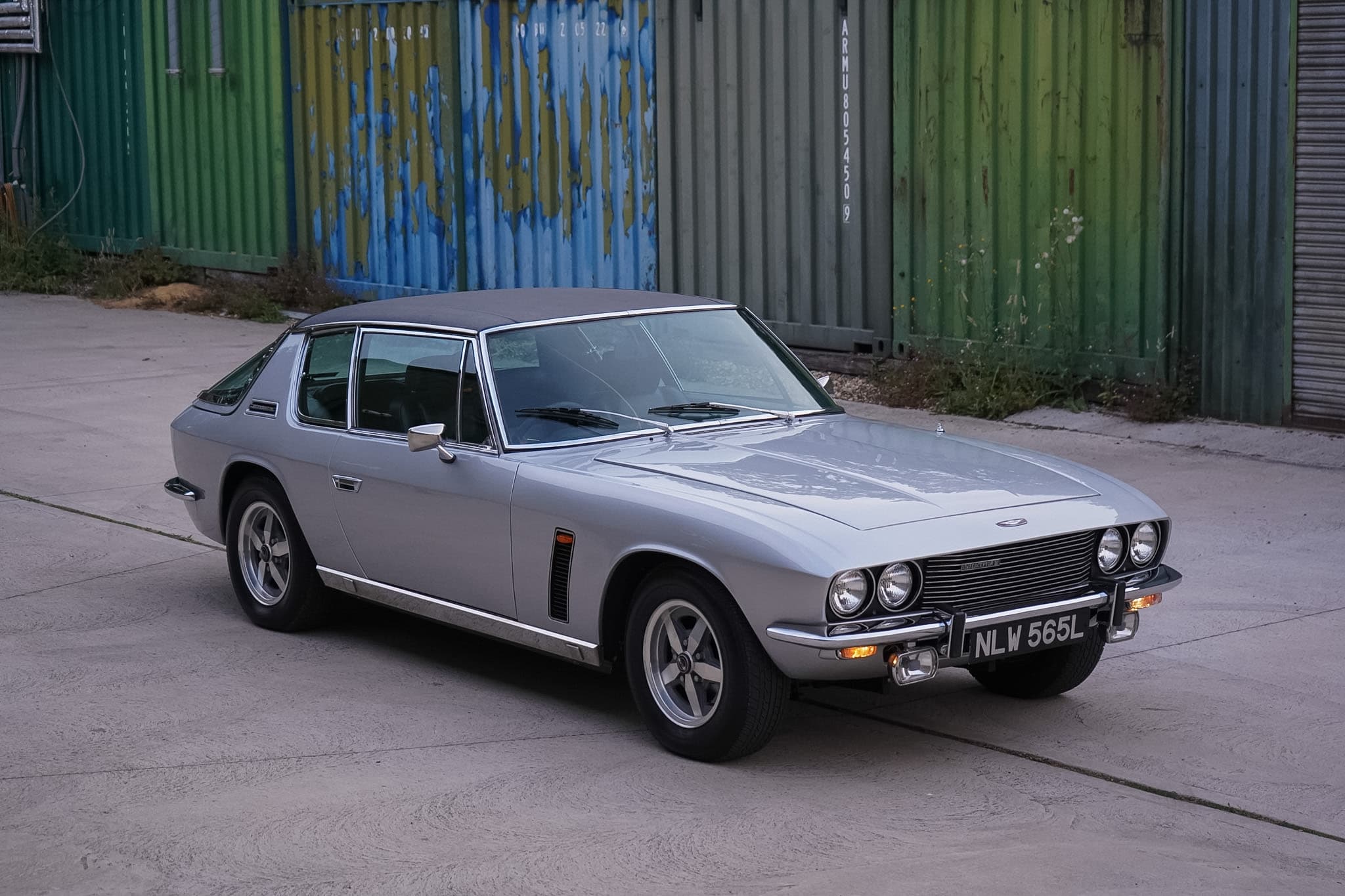Silver Jensen Interceptor Mk III front three-quarter view.