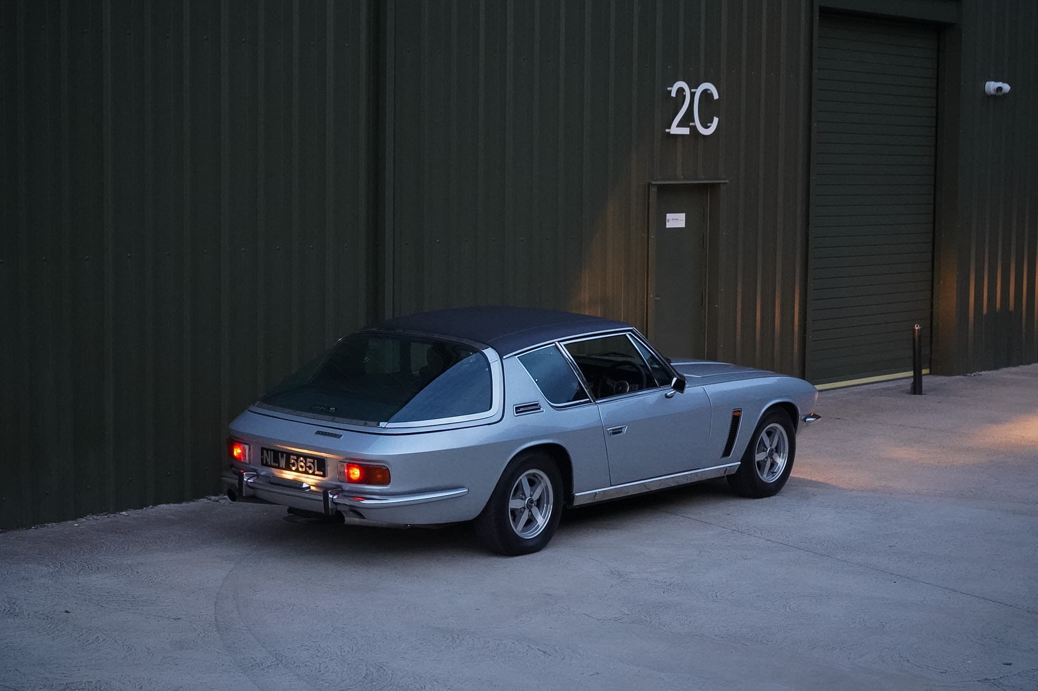 Silver Jensen Interceptor Mk III rear three-quarter view.